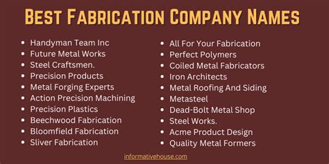 metal fabrication company name ideas|metal fabrication business names.